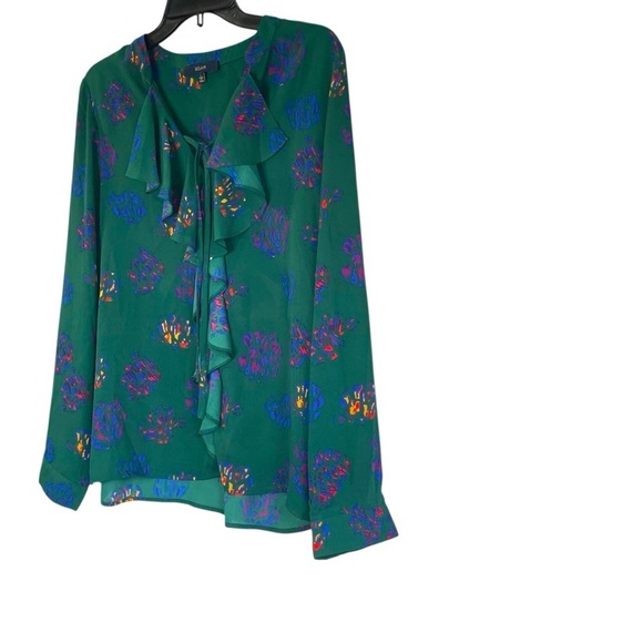 Eclair Green Abstract Print Ruffle Front Blouse | Size L - Picture 4 of 11